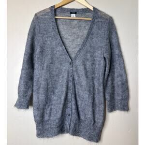 J.Crew Grey Knit Lightweight Mohair Blend Button Up Cardigan 3/4 Sleeve Large